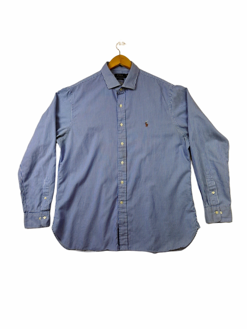 Polo Ralph Lauren Slim Fit Shirt Mens 17 1/2 36/37 Blue Stripped Fresh Pony Prep